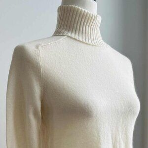 Massimo Dutti Cream Wool & Cashmere Blend Ribbed Turtleneck – US S